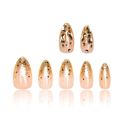 LOVFUL Press on Nails Chateau Glimmer | Handmade with Full Covered Crystals | Reusable Full Cover Nails | Almond Regular 1.0 in | P001-S