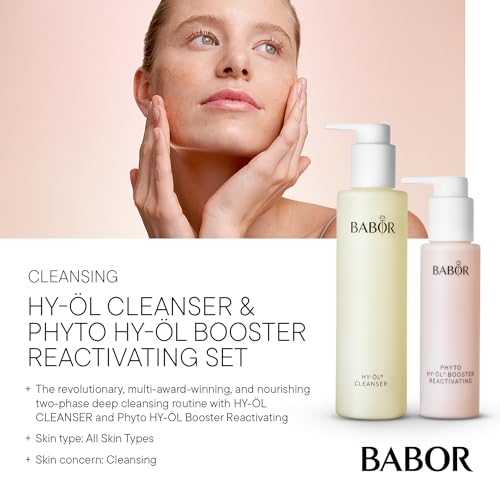 BABOR HY-OL Cleanser & Phyto HY-OL Booster Reactivating Set, Double Cleansing, Oil Cleanser and Makeup Remover Oil, Soothes and Reinvigorates Dry Skin