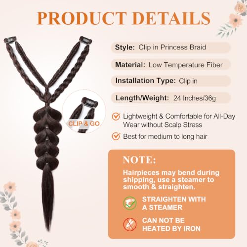 Clip-In Braid Hair Extension 24 Inches Boho Fishtail Style for Women - Dark Chocolate Brown