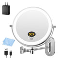 FUNTOUCH 5000mAh Rechargeable Wall-Mounted Makeup Mirror with Light - Polished Chrome