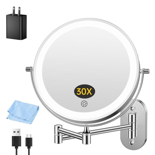 FUNTOUCH 5000mAh Rechargeable Wall-Mounted Makeup Mirror with Light - Polished Chrome