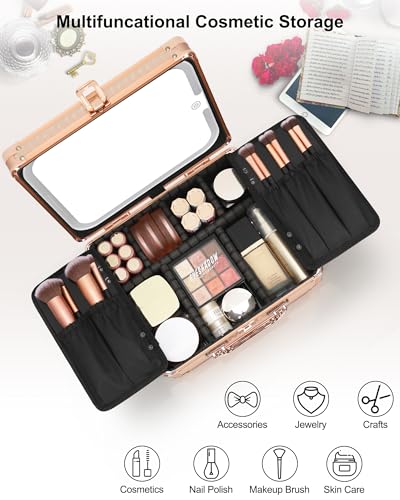 Relavel Small Rose Gold Makeup Bag with LED Mirror & Travel Organizer