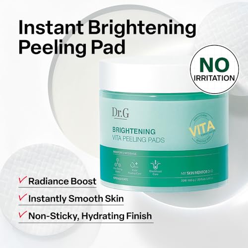 Dr. G Brightening Vita Peeling Pads - 70 Count Exfoliating Facial Pads for Skin Tone & Blackhead Removal