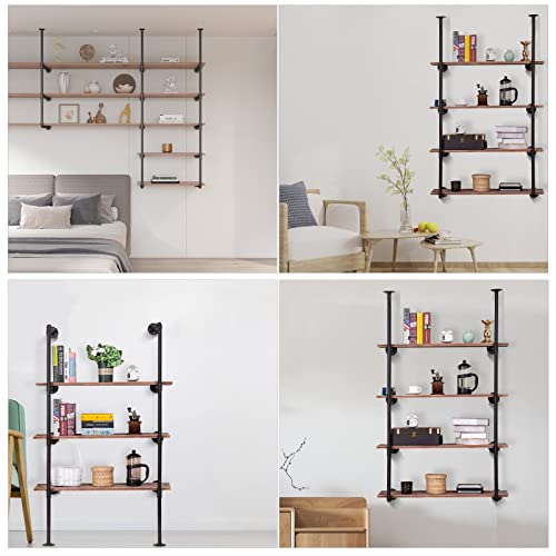 Industrial Pipe Shelf Wall Mount 4-Tier Open Bookshelf 2-Pack