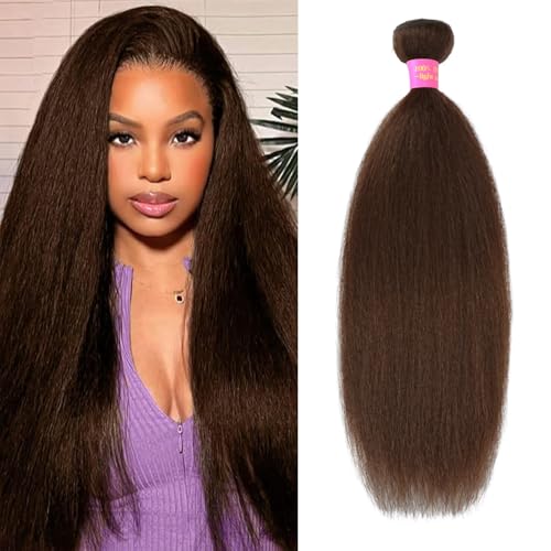 16 Inch Kinky Straight Human Hair Bundles - #4 Chocolate Brown, Unprocessed Brazilian Virgin Hair