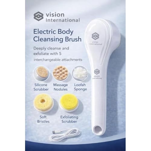 Electric Body Brush Rechargeable Back Scrubber for Shower ? Exfoliating Bath Brush with Long Handle