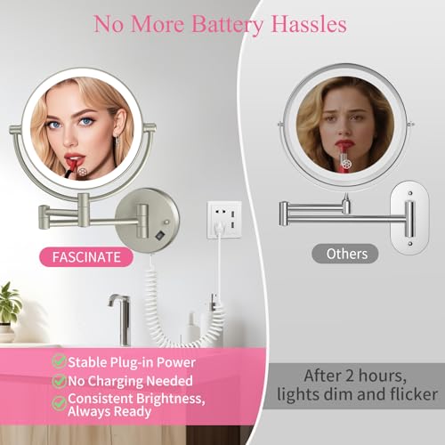Wall Mounted Makeup Mirror with Lights, 30X/1X Double-Sided Magnifying, Plug-in Lighted Vanity Mirror with 3 Color Modes, Dimmable Brightness, 360¡Æ Swivel Extendable Arm for Bathroom & Grooming