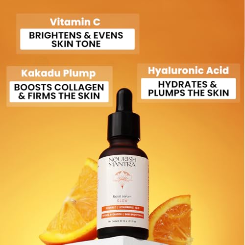 Nourish Mantra Vitamin C Serum ? Anti Aging Facial Serum with Vitamin C, Hyaluronic Acid, Niacinamide ? Glowing Serum ? Even Skin Tone, Improve Appearance of Dark Spots, Fine Lines & Wrinkles, 30 ml