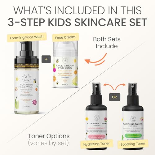 Kids Skincare Set - Unscented & Orange 3-Step Routine for Sensitive Skin