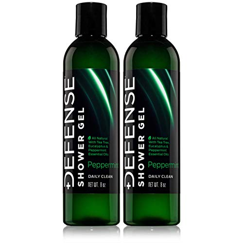 Defense Soap Peppermint Body Wash Shower Gel 8 Oz (Pack of 2), Peppermint Body Wipes 40 Count, & Defense Antifungal Medicated Bar Soap