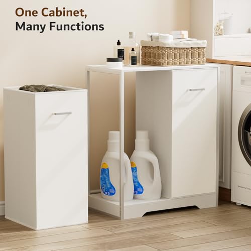 Heeytilly 120L Double Pull-Out Laundry Hamper Cabinet with Removable Bags, White, 23.6"L x 13"W x 29.5"H