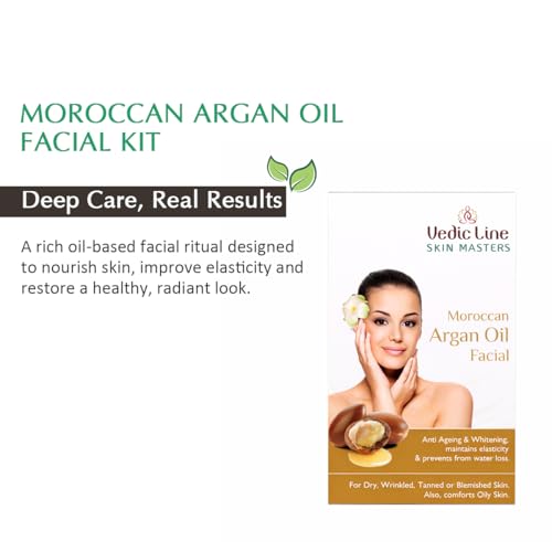 Vedic Line Moroccan Argan Oil Facial Kit For Signs of Ageing,Wrinkles, Fine Lines Dark Spots With Argan Oil, Sesame Amond oil for Radiant Glow, 52 ml