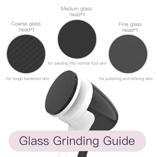 Rechargeable Electric Foot Callus Remover with 3 Glass Grinding Heads, Professional 1000RPM 3-Speed Control Electric Foot File (E7 Black Glass Version)