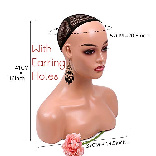 Realistic Female Mannequin Head with Shoulders - Dark Brown