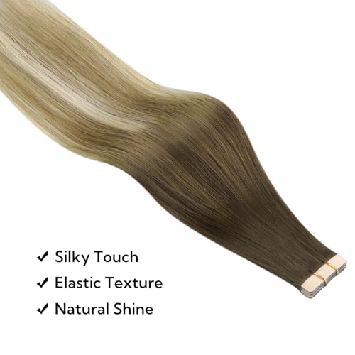 Hotbanana Hair Extensions Tape in Ombré Walnut to Ash Brown 18 Inch 10 pcs #3/8/613