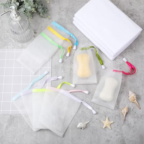 Sunnyray 400 Pcs 10 Colors Mesh Soap Bags Handmade Soap Mesh Nets with Drawstring Exfoliating Pouch for Foaming and Drying for Shower Body Facial Cleaning Tool