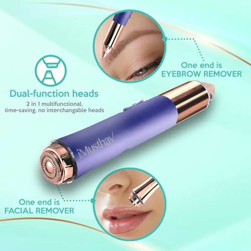 2 in 1 Eyebrow and Facial Hair Remover for Women Painless Electric Razor Epilator Trimmer Shaver with 18K Gold-Plated, USB Rechargeable, 360¡Æ LED for Flawless Eyebrow and Face Hair Removal