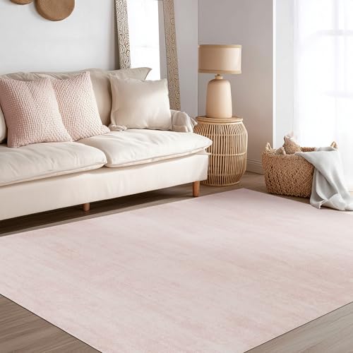 Pink 5x7 Nursery Rug - Abstract Washable Area Rug for Modern Home