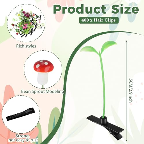 300 Pcs Rave Bean Sprout Hair Clips - Plant Style, Colorful & Playful