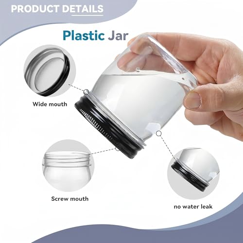 Black 8 oz Plastic Mason Jars with Lids - 24 Pack, Novelinks