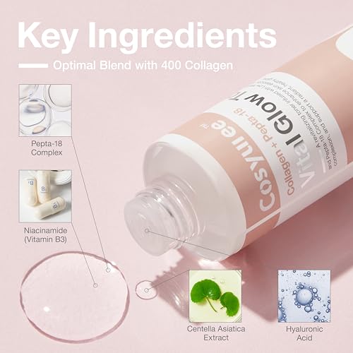 Collagen + Pepta-18 Vital Glow Toner, pH 5.5 Toner, pH Balancing, Absorbing Boost, Calming Skin, Refreshing, Hydrating, Purifying, Korean Skincare, 200ml/6.76 fl.oz