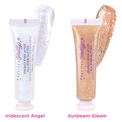 Petite N Pretty Sparkly Ever After Glitter Gift Set for Eyes, Cheeks, and Body, All-Over Glitter in Iridescent Angel & Sunbeam Gleam Shades, & Pink Cherry Pearl Keychain Wallet for Kids, Tweens, Teens