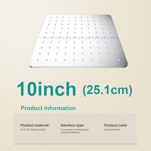 10 Inch Chrome Rain Shower Head - All Metal High Flow Square Design