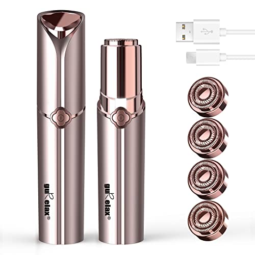 Hair Removal Device, Facial Hair Removal for Women- Gurelax Womens Hair Remover Painless Face Hair Removal/Shavers for Chin Upper Lip Peach Fuzz-Included 4 x Replacement Heads