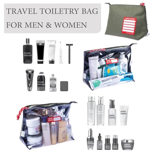 Rough Enough Clear TSA Approved Toiletry Bag Makeup Cosmetic Travel Bag Dopp Kit Men Shaving Kit Bag for Traveling Canvas Army Green