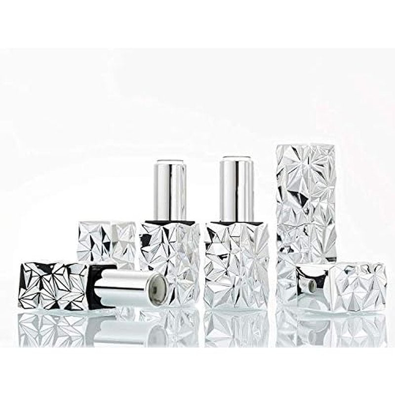 5 Packs 12.1mm Square Empty Lipstick Tubes Diamond Lip Balm Tube Container DIY Refillable Cosmetics Bottles with Magnetic Cap Beauty Packaging Bottle Holder Makeup Tool for Women Girl,Silver