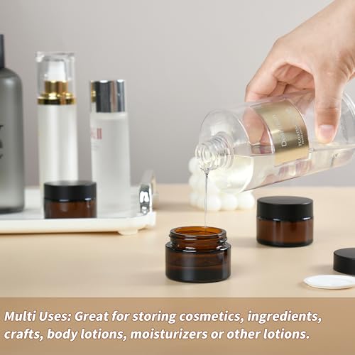 Reusable Amber Glass Storage Jars 2 oz - Leak-Proof Wide Mouth Set
