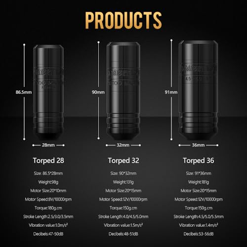 Ambition 36mm Rotary Tattoo Pen Machine with Brushless Motor & Extra Cams - Black