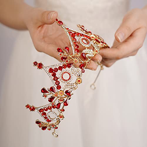 Red Crystal Queen Crown Tiara for Women Wedding Party & Gift - Regal Headband