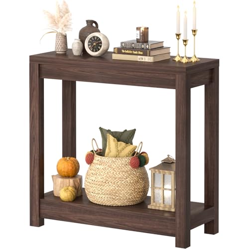 Besiost Farmhouse Narrow Console Table with Shelves - Black Walnut, 32" Entryway & Sofa Table