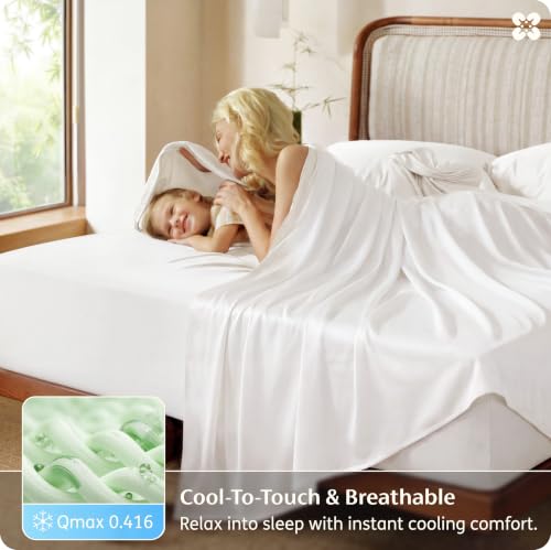 Bedsure Queen Cooling Bed Sheets Set White 4PCS - Moisture-Wicking, Soft, Deep Pocket Fit