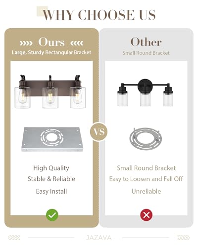 Oil Rubbed Bronze 3-Light Bathroom Vanity Light with Clear Glass Shades - 20 Inch, Modern Fixture