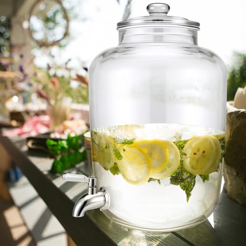 5 Gallon Glass Beverage Dispenser with Stainless Steel Spigot and Lid
