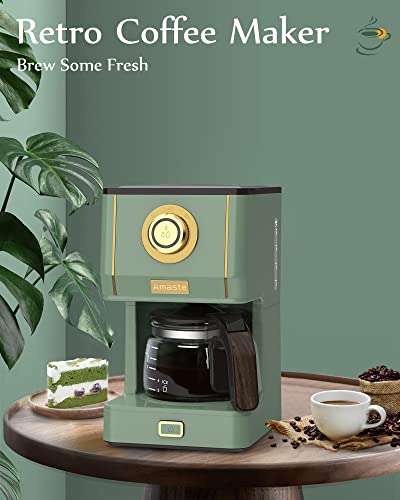 Matcha Green Retro Style Drip Coffee Maker with Glass Pot & Reusable Filter