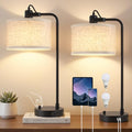 Black Adjustable Bedside & Table Lamp Set of 2 with USB-C & A, Dimmable, Remove Shade - Variation Black-A