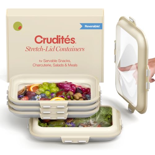 Crudités Portable Snack Tray 4-Pack - Rectangle Cream White, Stackable & Lightweight