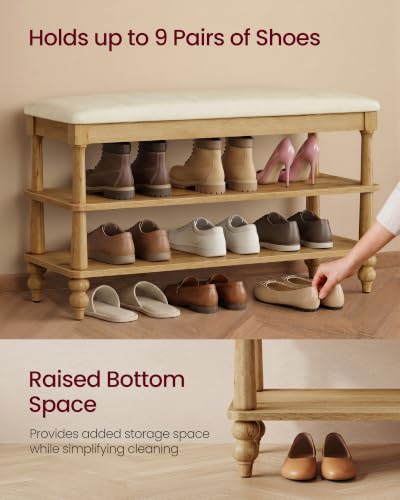 VASAGLE Wooden Entryway Shoe Bench with 2 Tiers, Natural Brown, 31.5" Wide