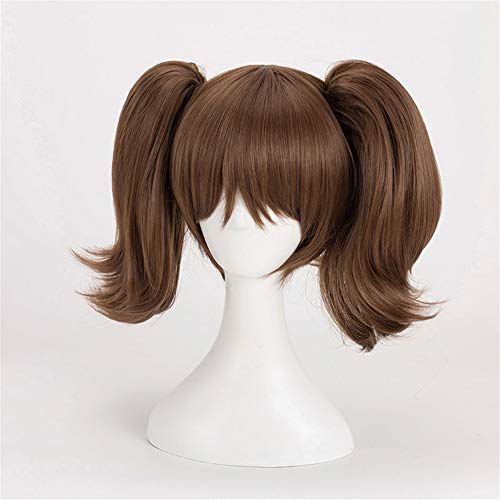 Anime Cosplay Wig for Women Short Brown Double Ponytails Party Hairpiece