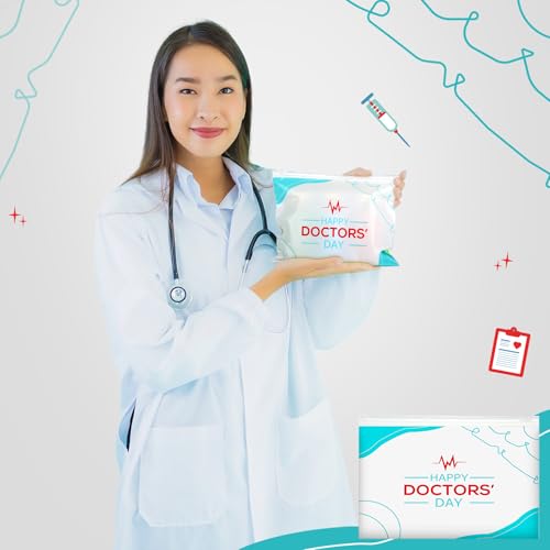 SilTriangle 150 Pcs Happy National Doctors Day EVA Gift Bags Bulk Red Blue White Thank You Cosmetic Bag Doctor Appreciation Week Party Favors for Doctor Nurse Medical Healthcare Workers