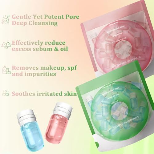 Zdiwond Rose & Camellia Travel Cleansing Oil Capsules - Gentle Makeup Remover for All Skin Types, 40 Single-Use Bottles