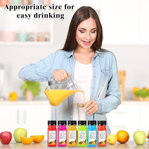 300 Pack 2oz Clear Plastic Juice Bottles with Lids - Reusable & Leakproof