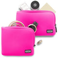 KUSSHI 2pc Neoprene On-The-Go Pouch Set - Passport Holder and Travel Zipper Makeup Pouch for Purse - Small Purse Pouch for Organization, Electronics, Glasses & Valuables (Pink)