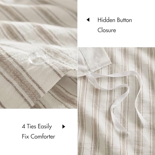 Madison Park Queen Duvet Cover Set Tan Linen Cotton Rayon Blend Stylish Bedding