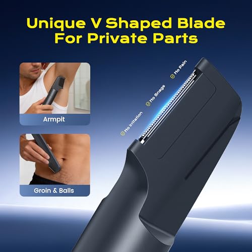 Men's Waterproof Pubic Hair Trimmer with LED Display - Black