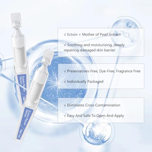 Ectoin Hydrating Repair Facial Serum Ampoule, Deep Moisture & Anti-Aging Serum with Beta-Glucan Glycerin Hyaluronic Acid For All Skin Redness Relief & Barrier Repair, 30PCS Single Use Ampoules