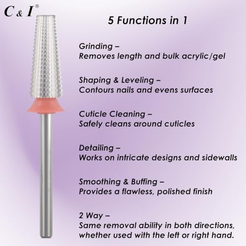 C & I 5-in-1 Nail Drill Bit Straight-Cut Fine F for Acrylic & Gel Removal